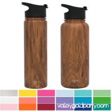 Simple Modern 32oz Summit Water Bottle + Extra Lid - Vacuum Insulated Thermos Stay Hot & Cold 18/8 Stainless Steel Flask - Hydro Travel Mug - Wood Grain 567920682